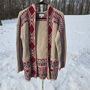 Lucky Brand Cardigan Sweater Hoodie Southwestern Pattern Open Front size XS